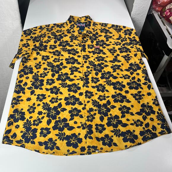 Dixxon Button Up Shirt Mens XL Aloha Series D-Lite Yellow Hibiscus Short Sleeve - Picture 7 of 14
